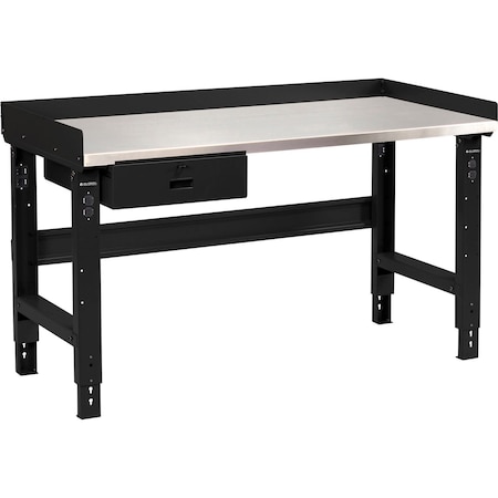 Global Industrial 60 x 30 Adj Height Workbench w/Drawer, Black- Stainless Steel Square Top 239125ABK